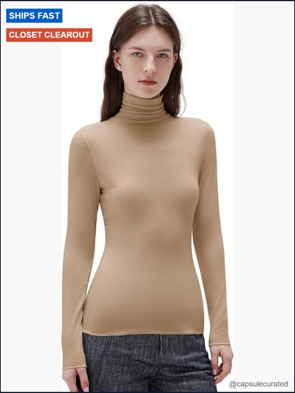 Women Cashmere Blend Turtleneck Long Sleeve Fitted Top